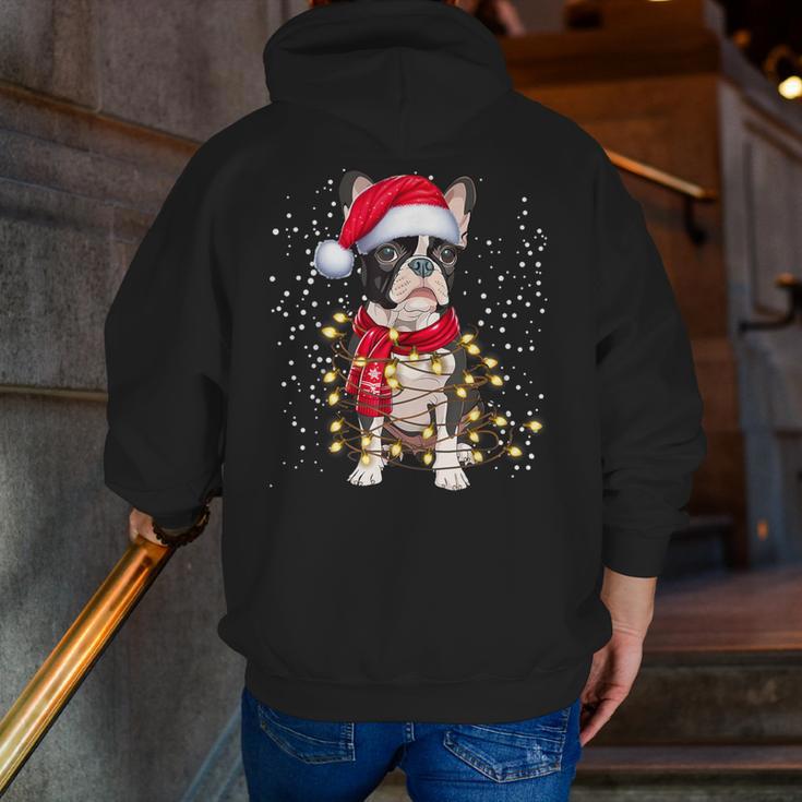 Boston Terrier Dog Ugly Christmas Dog Xmas For Men Women Kids Men Zip Up Hoodie Back Print, Boston Terrier Christmas Hoodies, funny gift