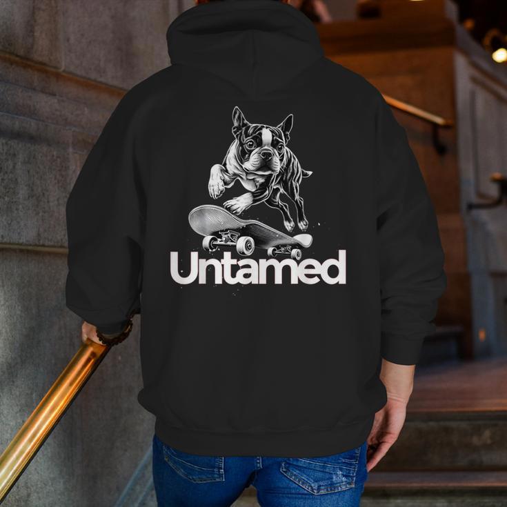 Boston Terrier Dog Untamed For Men Women Men Zip Up Hoodie Back Print, funny gift