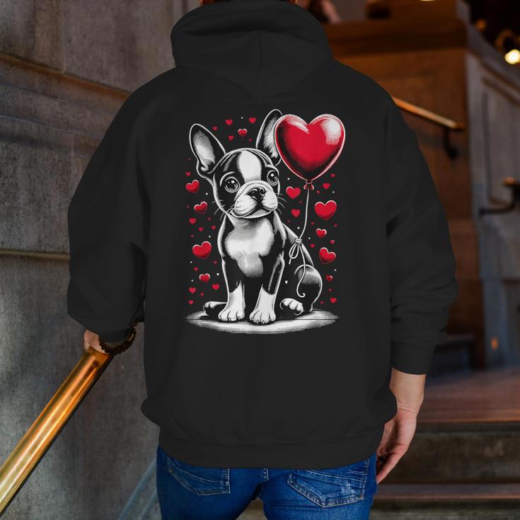 Boston Terrier Dog Valentine's Day Dog Owner Men Zip Up Hoodie Back Print, funny gift