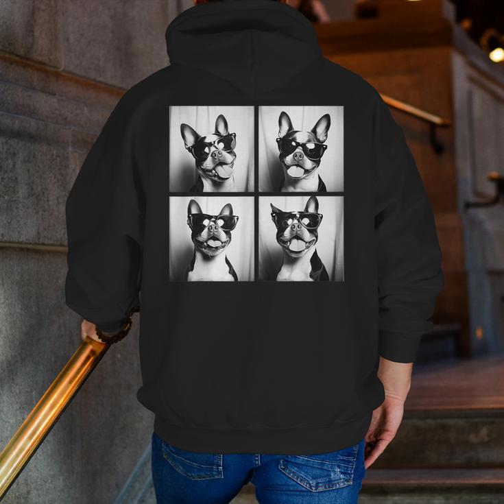 Boston Terrier Dogs With Sunglasses Photo Pets Meme Men Zip Up Hoodie Back Print, funny gift
