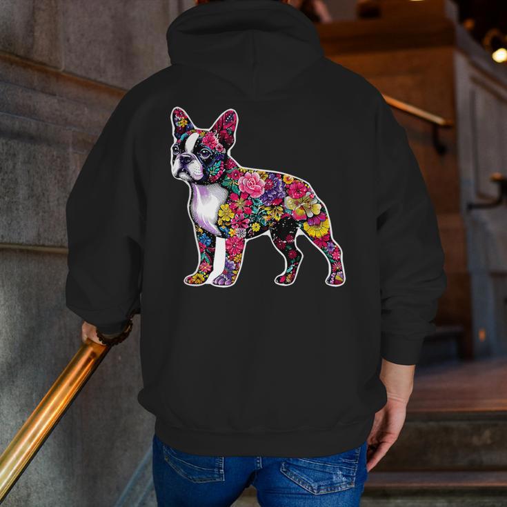 Boston Terrier Floral Dog Lover Vintage Distressed For Men Women Kids Men Zip Up Hoodie Back Print, funny gift