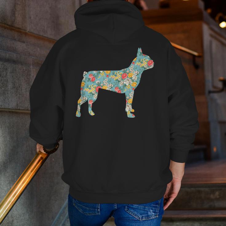 Boston Terrier Flower Silhouette Floral Dog Men Women Girls Kids Men Zip Up Hoodie Back Print, funny gift