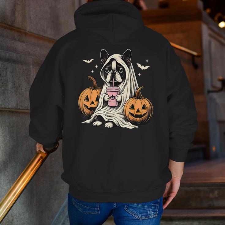 Boston Terrier Ghost Boo Halloween Costume Spooky Season Men Zip Up Hoodie Back Print, Boston Terrier Ghost Hoodies, Boston Terrier Halloween Hoodies, funny gift