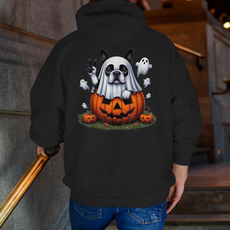 Boston Terrier Ghost Boo Halloween Kids Men Zip Up Hoodie Back Print, Boston Terrier Ghost Hoodies, Boston Terrier Halloween Hoodies, funny gift