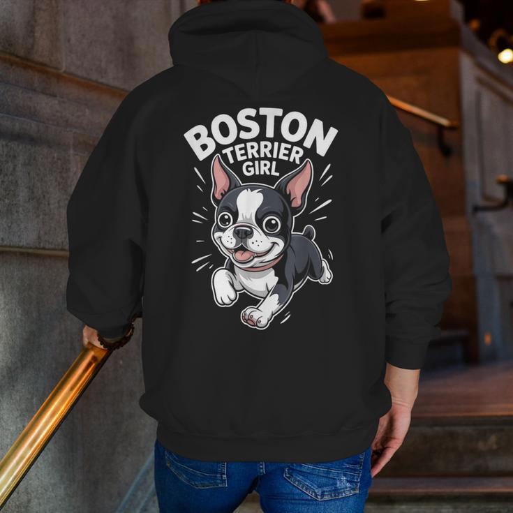 Boston Terrier Girl Cute Cartoon For Dog Owners Pet Terrier Men Zip Up Hoodie Back Print, funny gift