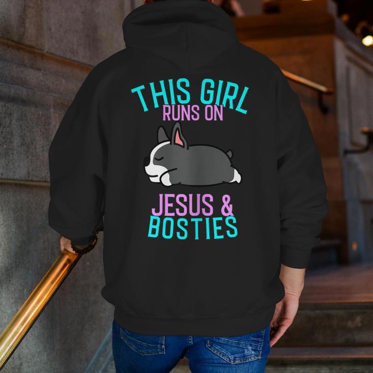 Boston Terrier This Girl Runs On Jesus And Boston Terriers Men Zip Up Hoodie Back Print, funny gift