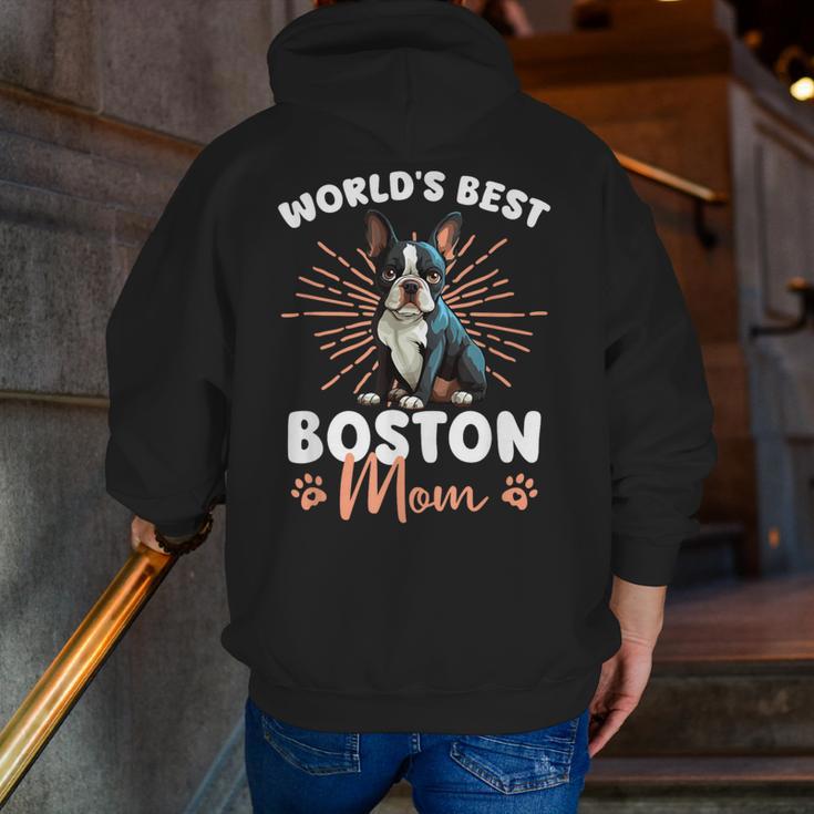 Boston Terrier Groovy World's Best Boston Mom Men Zip Up Hoodie Back Print, Boston Terrier Mom Hoodies, funny gift