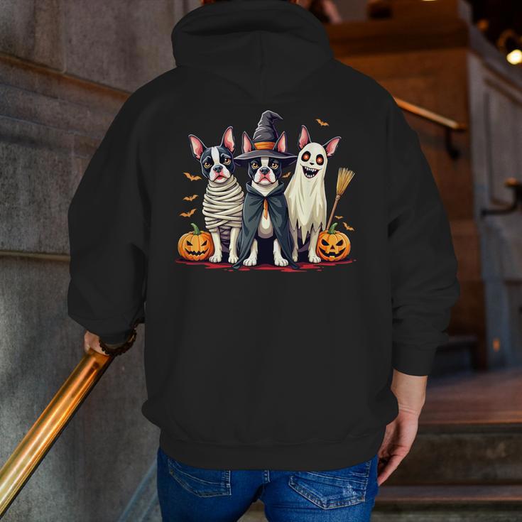Boston Terrier Halloween Costume Mummy Witch Ghost Dog Lover For Men Women Kids Men Zip Up Hoodie Back Print, Boston Terrier Ghost Hoodies, Boston Terrier Halloween Hoodies, funny gift