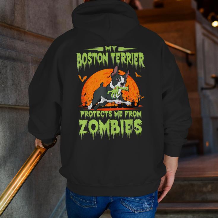 Boston Terrier Halloween Zombie American Gentleman Dog Lover Men Zip Up Hoodie Back Print, Boston Terrier Halloween Hoodies, American Boston Terrier Hoodies, funny gift