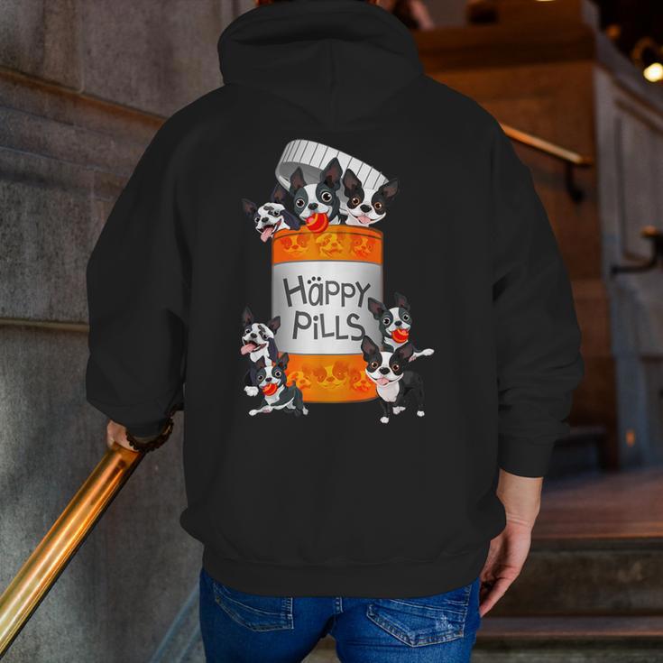 Boston Terrier Happy Pills T-Shirt Men Zip Up Hoodie Back Print, funny gift