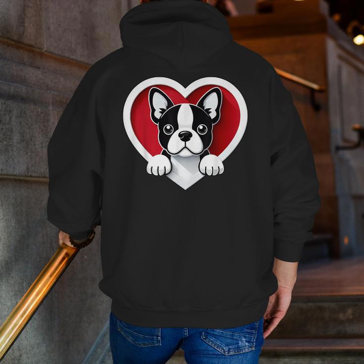 Boston Terrier Heart Cute Puppy Lover Or Dog Owner Men Zip Up Hoodie Back Print, funny gift