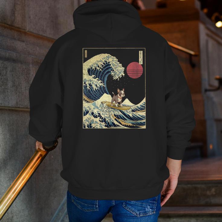 Boston Terrier Japanese Kanagawa Wave Surf Dog Men Zip Up Hoodie Back Print, funny gift
