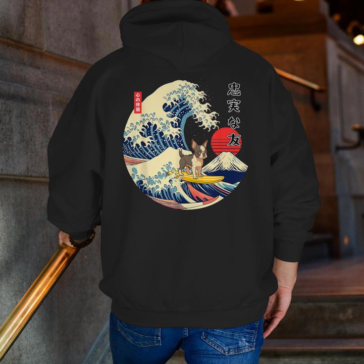 Boston Terrier Japanese Kanagawa Wave Surf Loyal Dog Men Women Kids Men Zip Up Hoodie Back Print, funny gift
