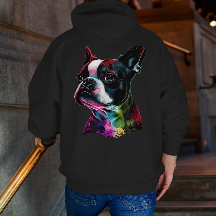 Boston Terrier Lovers Colorful Pop Art Boston Terrier Men Zip Up Hoodie Back Print, funny gift