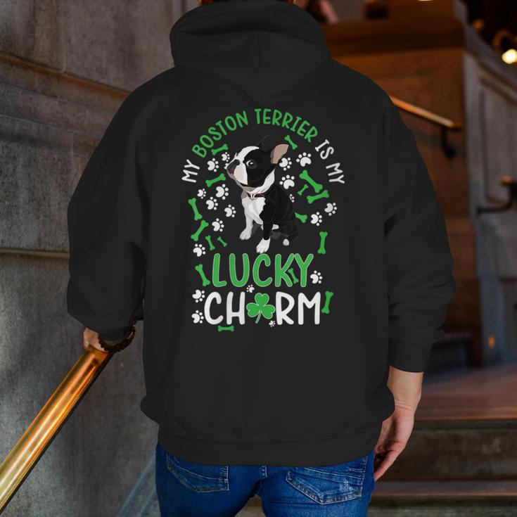 My Boston Terrier Is My Lucky Charm Paw Dog St Patrick's Day Men Zip Up Hoodie Back Print, funny gift