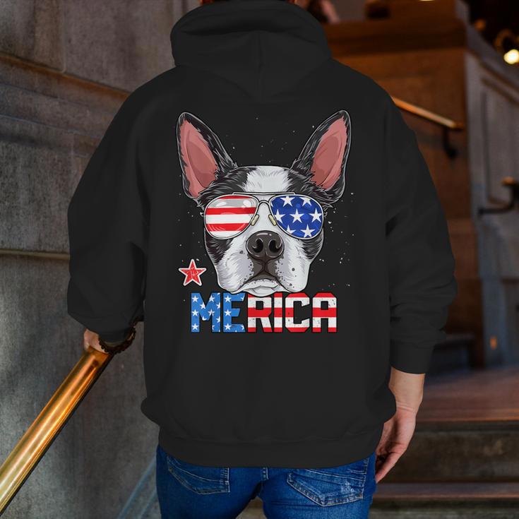 Boston Terrier Merica 4th Of July T Shirt Men Boys Dog Puppy Men Zip Up Hoodie Back Print, Boston Terrier 4th Of July Hoodies, funny gift