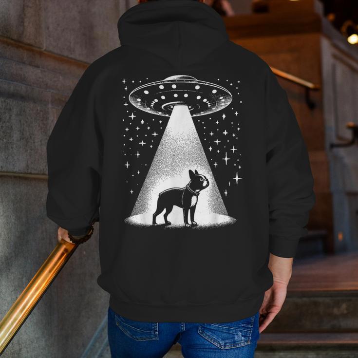 Boston Terrier Mom Dad Dog Alien UFO For Men Women Men Zip Up Hoodie Back Print, Boston Terrier Mom Hoodies, Boston Terrier Dad Hoodies, funny gift