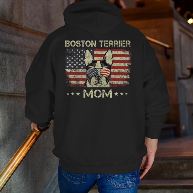 Boston Terrier Mom Dog Lovers American Flag 4th Of July Men Zip Up Hoodie Back Print, Boston Terrier Mom Hoodies, American Boston Terrier Hoodies, Boston Terrier 4th Of July Hoodies, funny gift