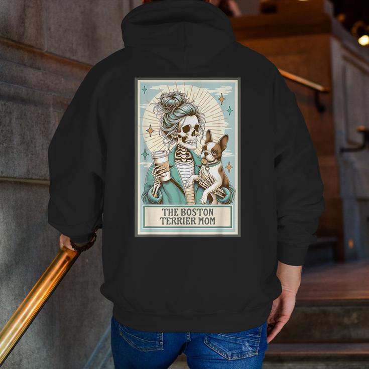 Boston Terrier Mom Skeleton Tarot Card Witch Vibes Dog Mom Men Zip Up Hoodie Back Print, Boston Terrier Mom Hoodies, Boston Terrier Tarot Hoodies, funny gift