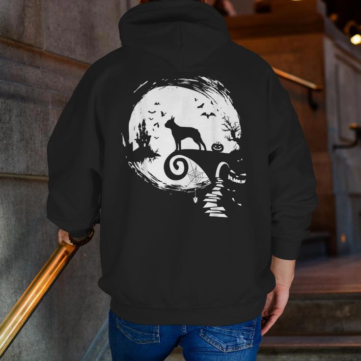 Boston Terrier And Moon Halloween Costume Dog Lover Men Zip Up Hoodie Back Print, Boston Terrier Halloween Hoodies, funny gift
