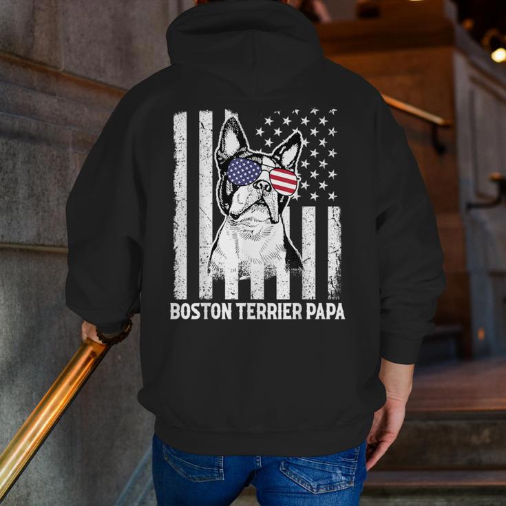 Boston Terrier Papa Cool Dog Lover USA American Flag Men Women Men Zip Up Hoodie Back Print, American Boston Terrier Hoodies, funny gift