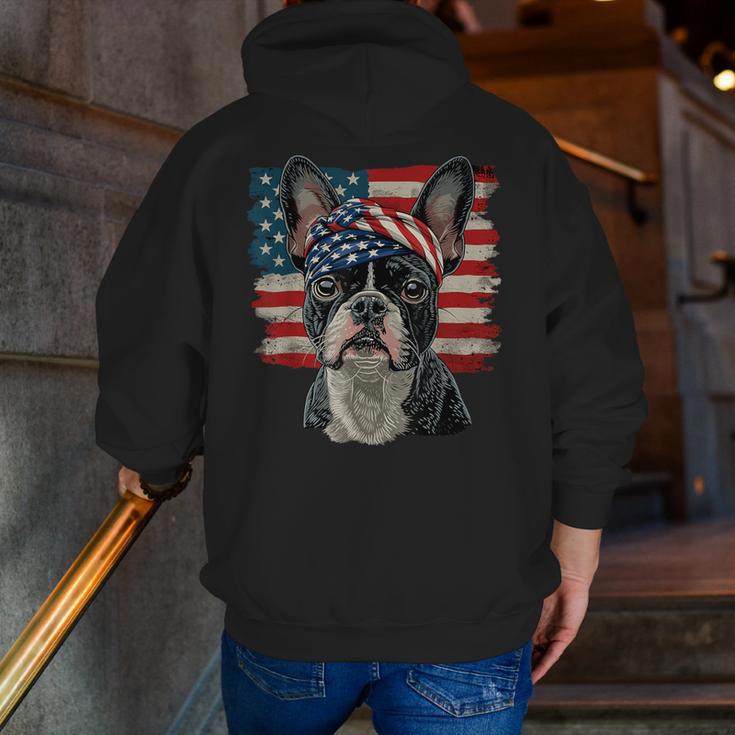 Boston Terrier Patriotic 4th Of July USA American Flag Men Zip Up Hoodie Back Print, Patriotic Boston Terrier Hoodies, American Boston Terrier Hoodies, Boston Terrier 4th Of July Hoodies, funny gift