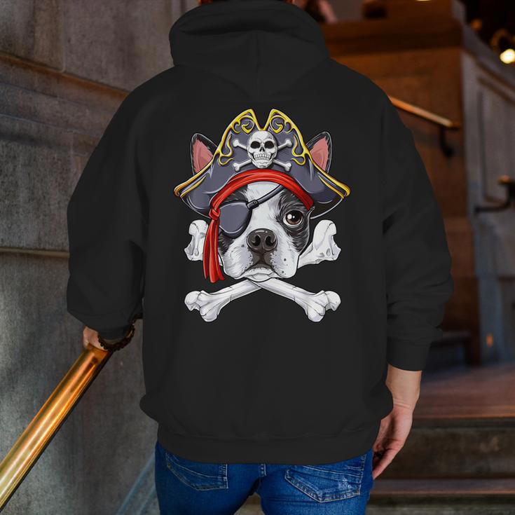 Boston Terrier Pirate T Shirt Jolly Roger Crossbones Skull Men Zip Up Hoodie Back Print, funny gift