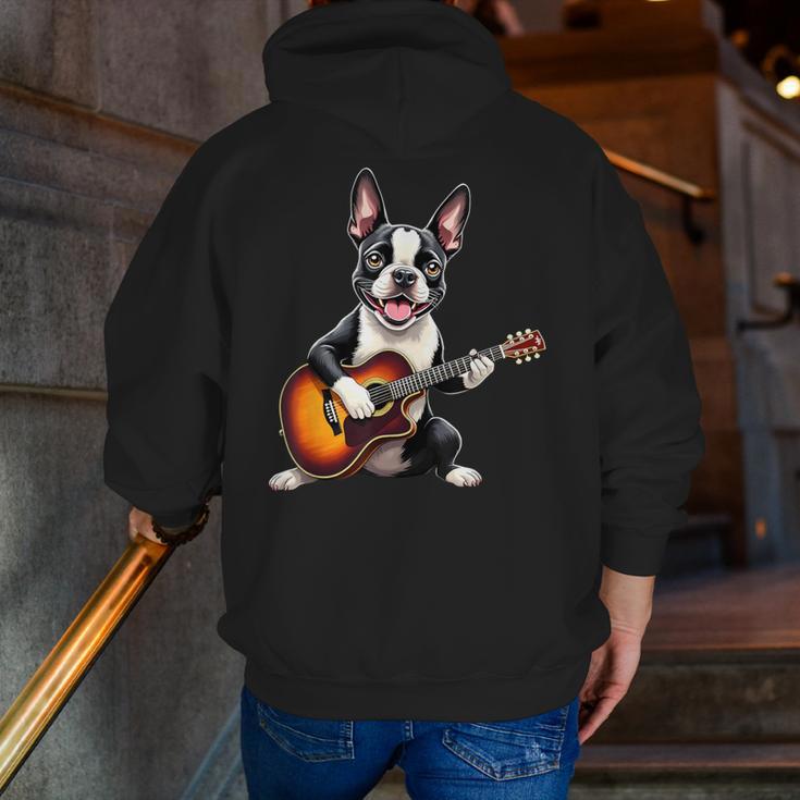 Boston Terrier Playing Guitar Boston Terrier Men Zip Up Hoodie Back Print, funny gift