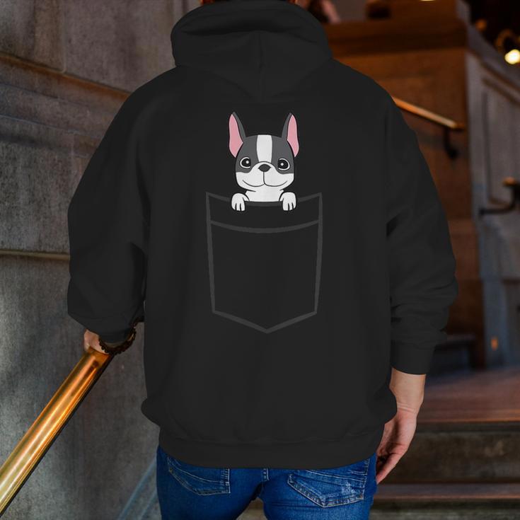 Boston Terrier In The Pocket Cute Boston Terrier Dog For Men Women Girls Kids Men Zip Up Hoodie Back Print, funny gift