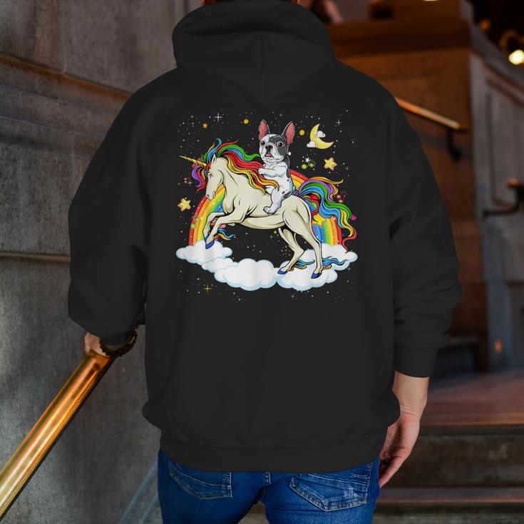 Boston Terrier Riding Unicorn Boys Girls Kids Rainbow Men Zip Up Hoodie Back Print, Boston Terrier Riding Hoodies, funny gift