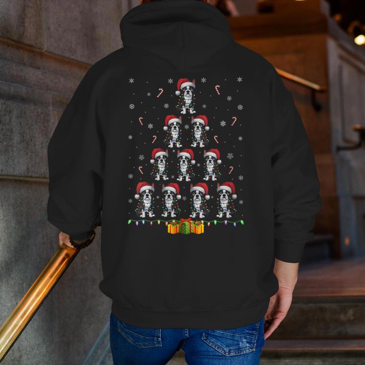 Boston Terrier Santa Hat Xmas Light Men Women Christmas Tree Men Zip Up Hoodie Back Print, Boston Terrier Christmas Hoodies, funny gift