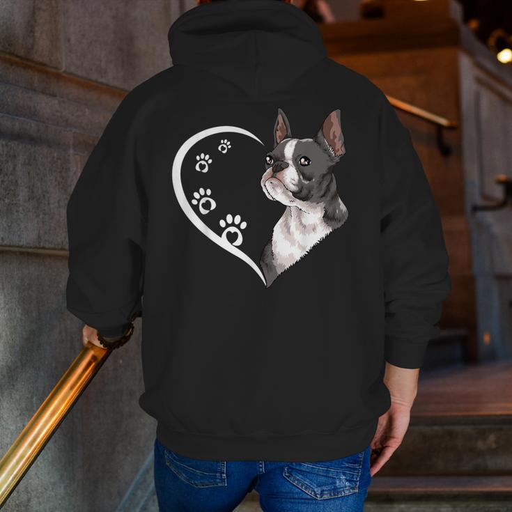 Boston Terrier Shirts For Women Girls Kids Heart Cute Men Zip Up Hoodie Back Print, funny gift