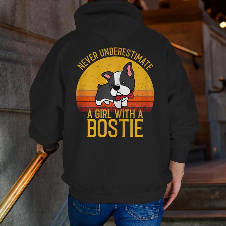 Boston Terrier Never Underestimate a Girl With a Bostie Men Zip Up Hoodie Back Print, funny gift