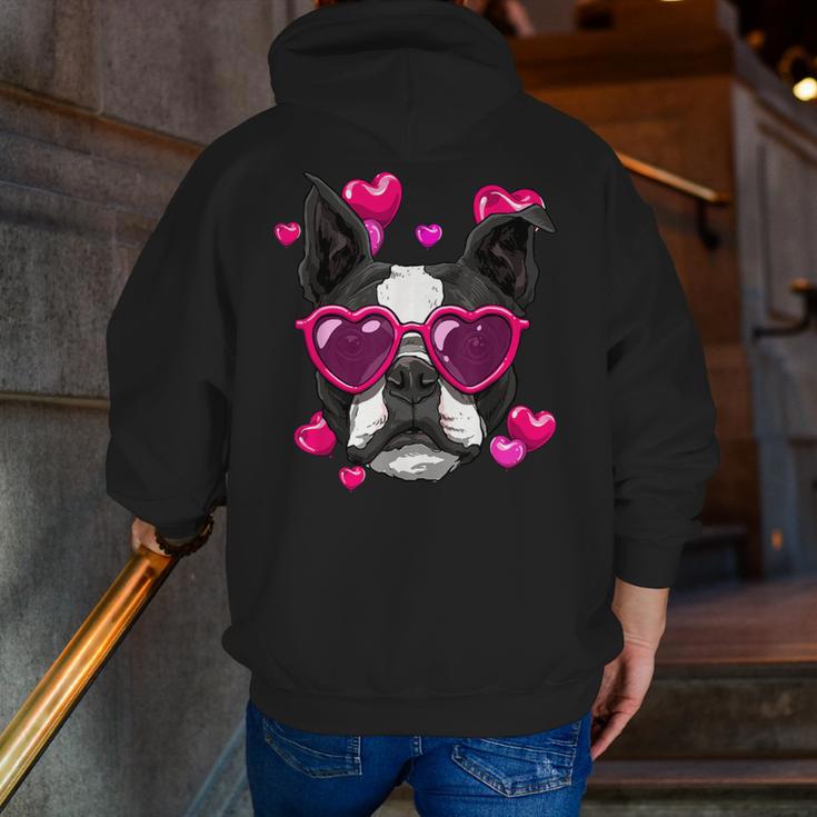 Boston Terrier Valentines Day Shirt Heart Dog Lover Men Zip Up Hoodie Back Print, funny gift