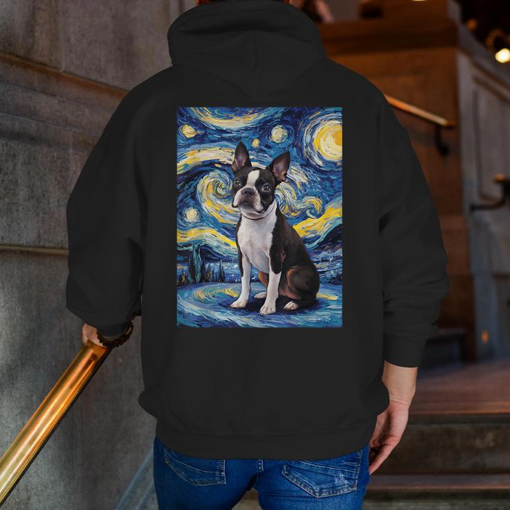 Boston Terrier Van Gogh Starry Night Men Zip Up Hoodie Back Print, funny gift
