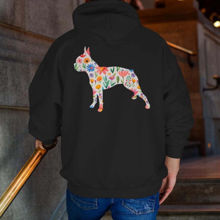 Boston Terrier Watercolor Flowers Men Zip Up Hoodie Back Print, funny gift