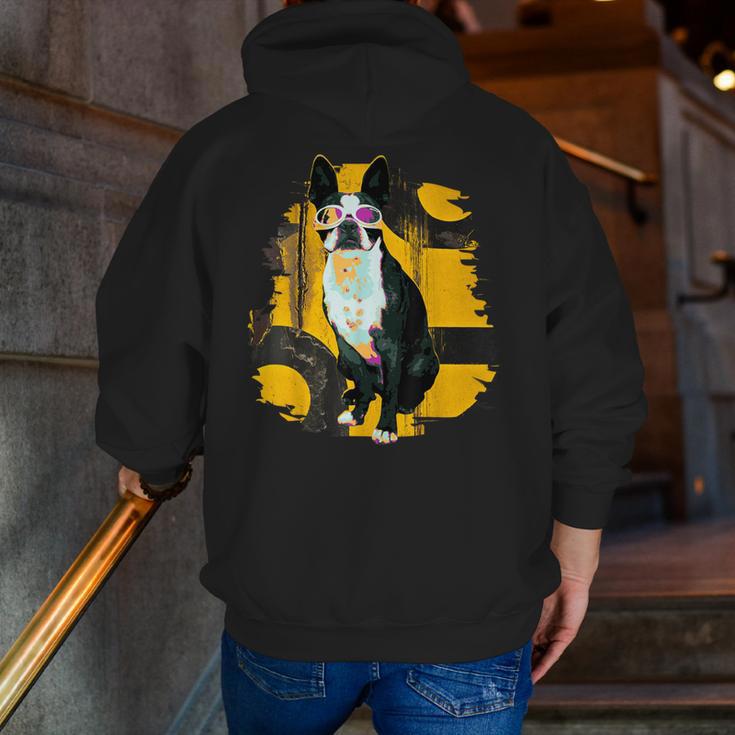 Boston Terrier s Mid-Century Modern Art s Street Grunge Men Zip Up Hoodie Back Print, funny gift