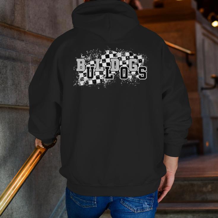 Bulldogs School Spirit Bulldog Pride Checkered Teacher Men Zip Up Hoodie Back Print, funny gift