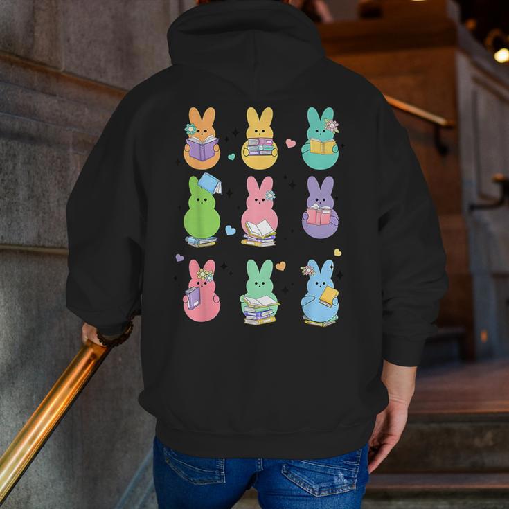 Bunny Reading Books Easter Day Librarian Teacher Book Men Zip Up Hoodie Back Print, Easter Teacher Hoodies, funny gift
