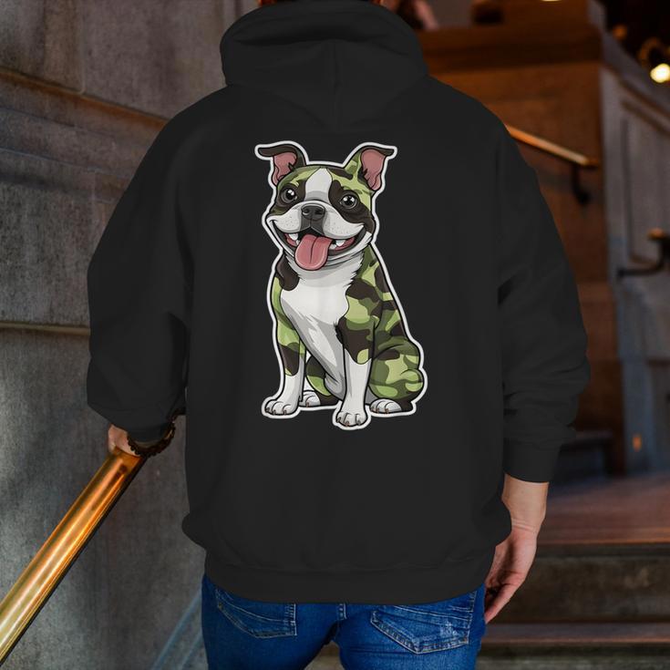 Camo Boston Terrier Pet Owner Camouflage Dog Lover Men Zip Up Hoodie Back Print, funny gift