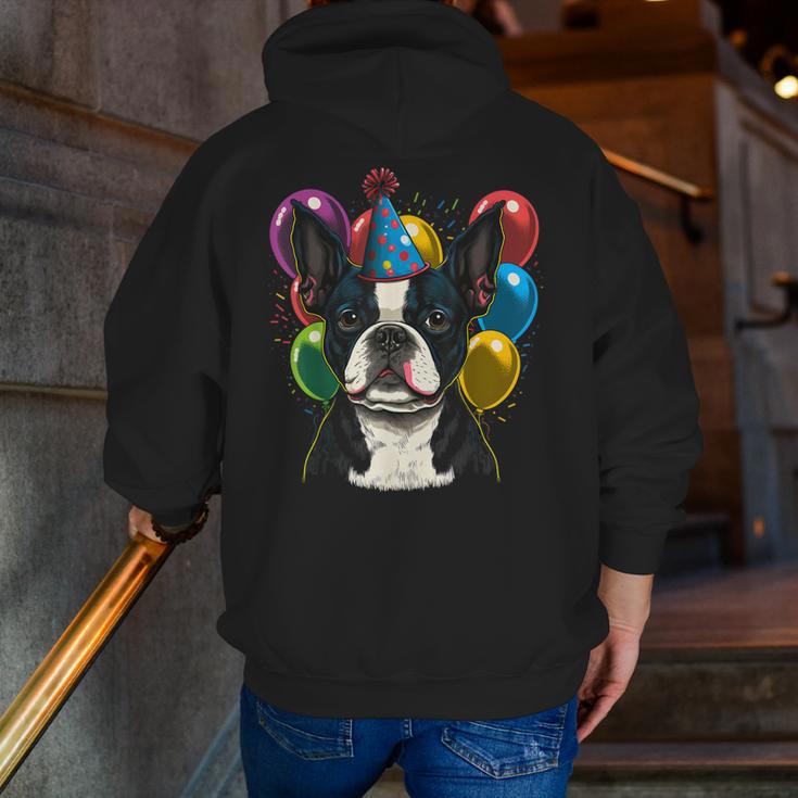 Celebration Event Birthday Party Boston Terrier Men Zip Up Hoodie Back Print, funny gift