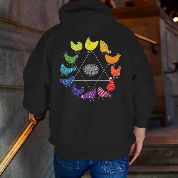 Chicken Themed Color Wheel Educational Art Teacher Artist Men Women Girls Kids Men Zip Up Hoodie Back Print, funny gift
