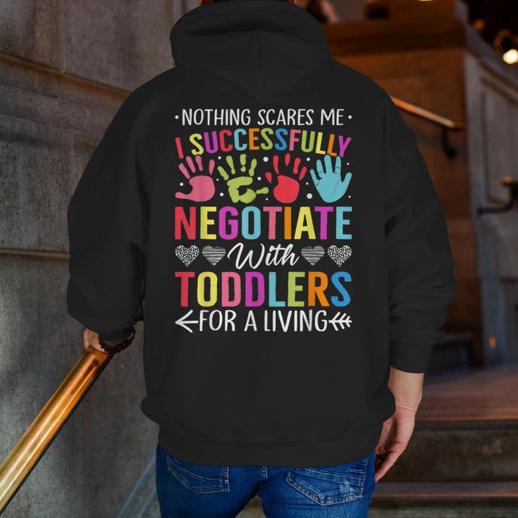 Childcare Teacher Negotiate With Toddlers Daycare Provider Men Women Girls Kids Men Zip Up Hoodie Back Print, funny gift