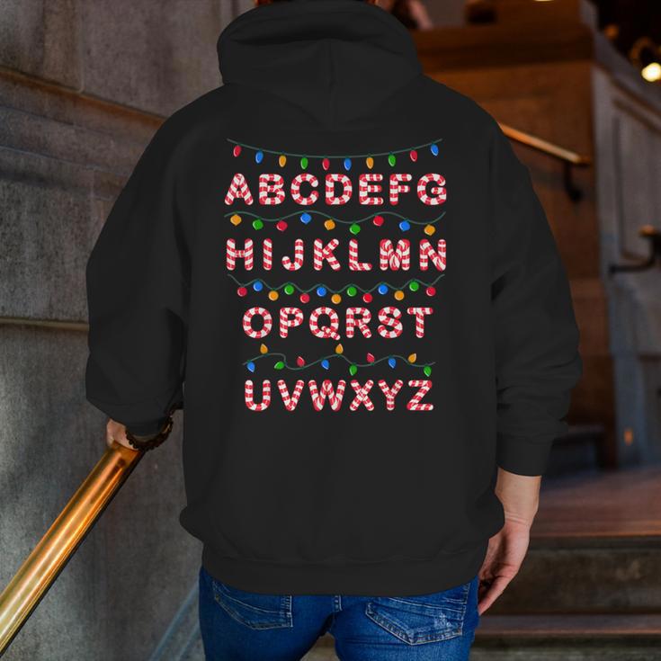 Christmas Alphabet Candy Cane Teachers Students Candy Cane For Men Women Kids Men Zip Up Hoodie Back Print, funny gift Christmas Alphabet Candy Cane Teachers Students Candy Cane For Men Women Kids Men Zip Up Hoodie Back Print, funny gift