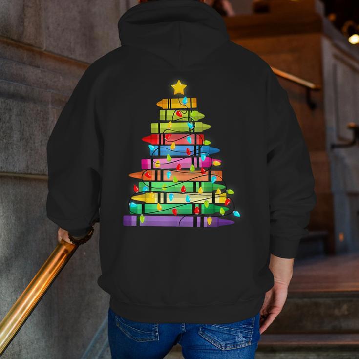 Christmas Tree Made Of Crayons School Teacher Life Student Men Zip Up Hoodie Back Print, funny gift Christmas Tree Made Of Crayons School Teacher Life Student Men Zip Up Hoodie Back Print, funny gift