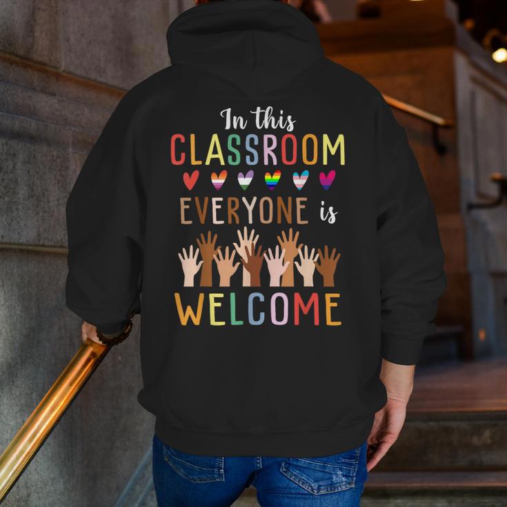 In This Classroom Everyone Is Welcome For Teacher Men Zip Up Hoodie Back Print, funny gift