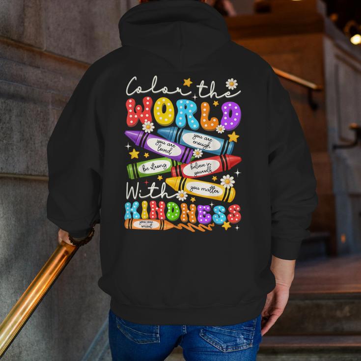 Color The World With Kindness Crayon Positivity Teacher Men Zip Up Hoodie Back Print, funny gift