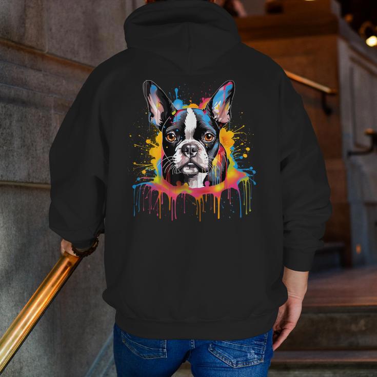 Colorful Boston Terrier Dog For Men Women Kids Men Zip Up Hoodie Back Print, funny gift