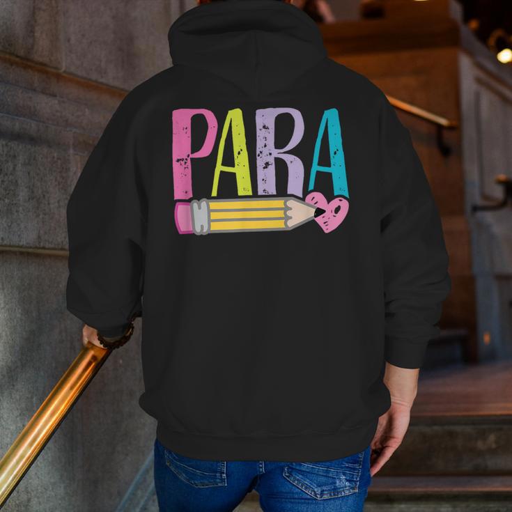 Colorful PARA Teacher Paraprofessional Cute Pencil Men Zip Up Hoodie Back Print, funny gift