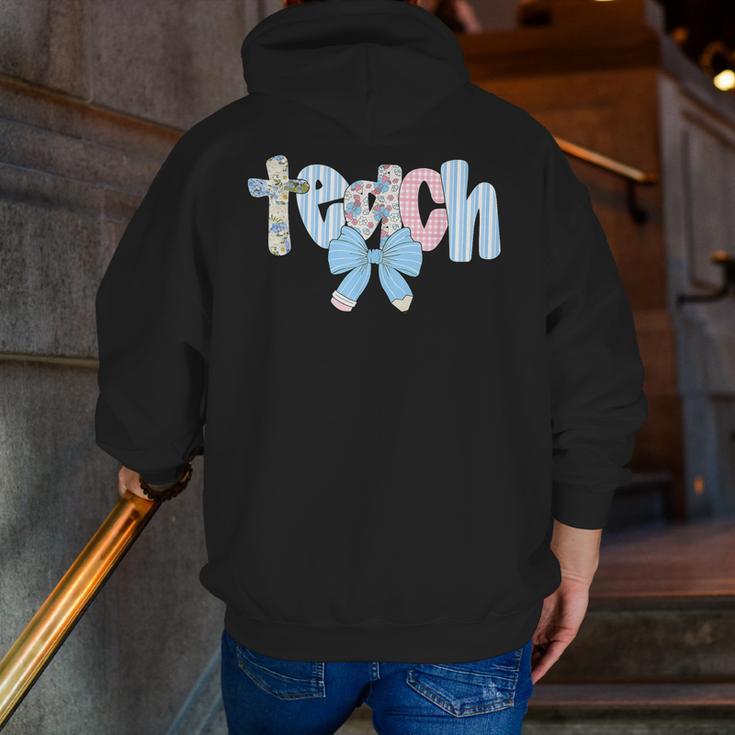 Coquette Bow Teach Teacher Happy First Day Back To School Men Zip Up Hoodie Back Print, funny gift Coquette Bow Teach Teacher Happy First Day Back To School Men Zip Up Hoodie Back Print, funny gift